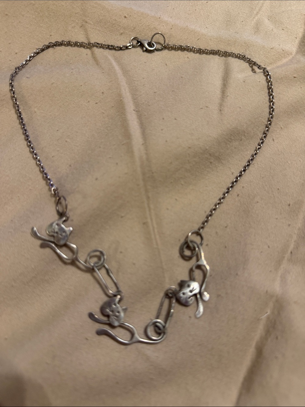 Sterling Silver Cat Link Necklace - Silver